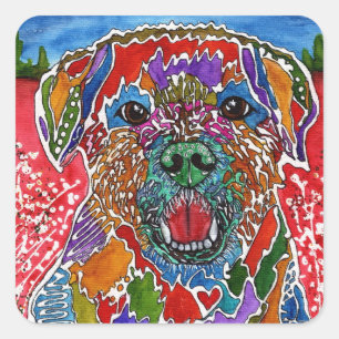 Cute and Colourful Dog Rescue Mutt Square Sticker