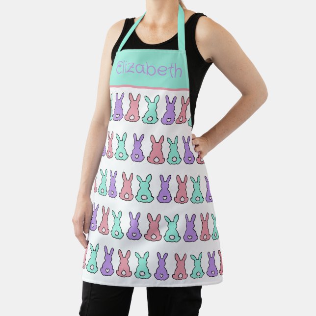 Cute and Colourful Easter Bunnies Personalised Apron (Insitu)