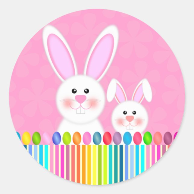 Cute and Colourful Easter Bunny Classic Round Sticker (Front)