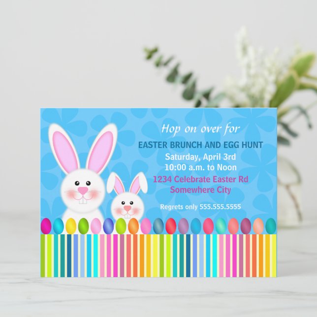 Cute and Colourful Easter Bunny Invitation (Standing Front)