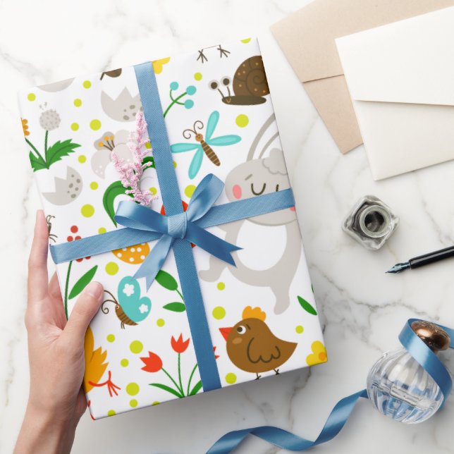 Cute and Colourful Easter Symbols Seamless Pattern Wrapping Paper (Gifting)