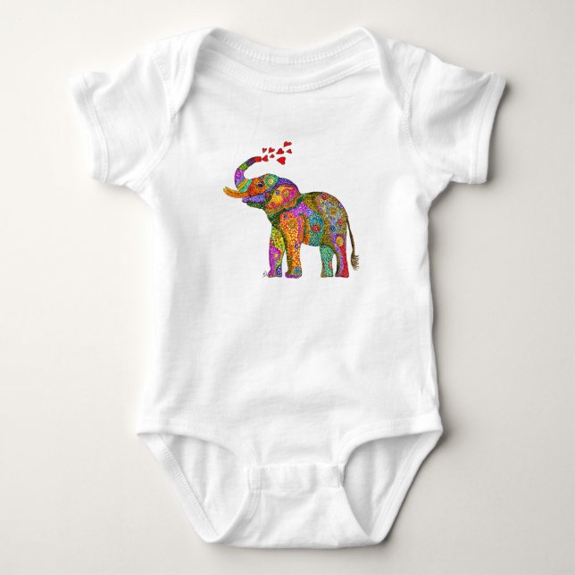 Cute and Colourful Elephant Baby Bodysuit (Front)