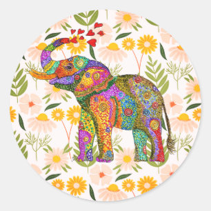 Cute and Colourful Elephant  Classic Round Sticker