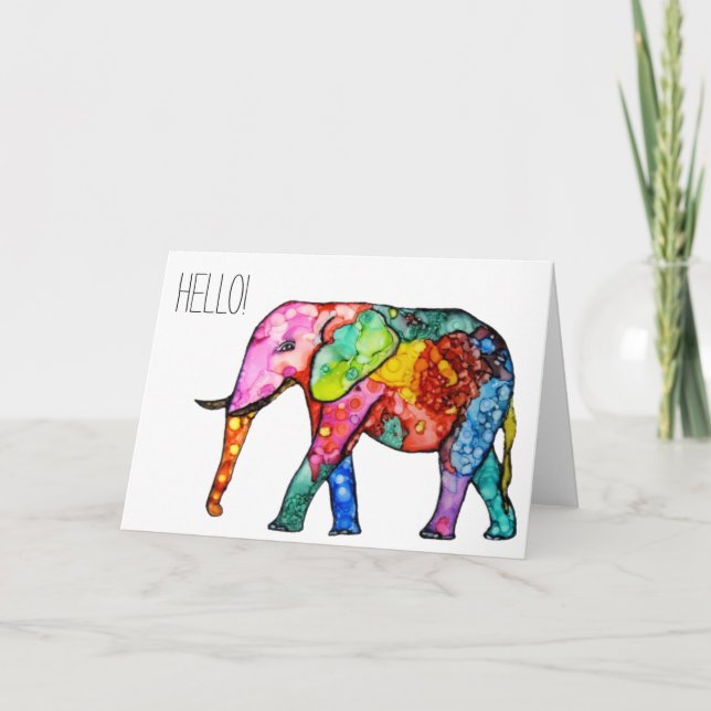 Cute and Colourful Elephant Greeting Card (Front)