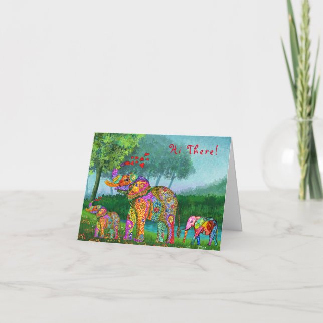 Cute and Colourful Elephants Greeting Card (Front)