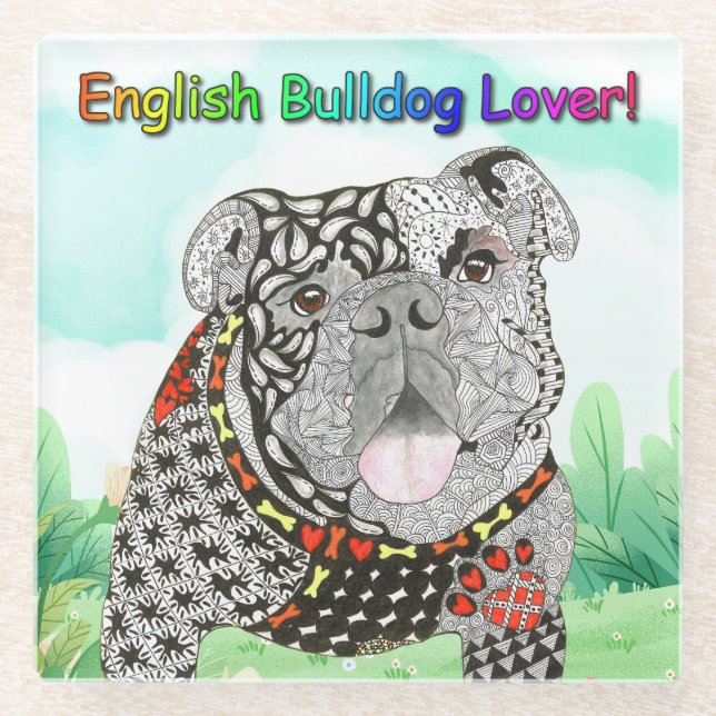 Cute and Colourful English Bulldog   Glass Coaster (Front)