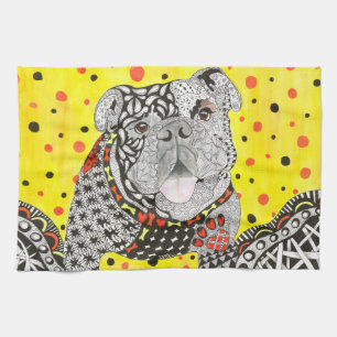 Cute and Colourful English Bulldog Kitchen Towel