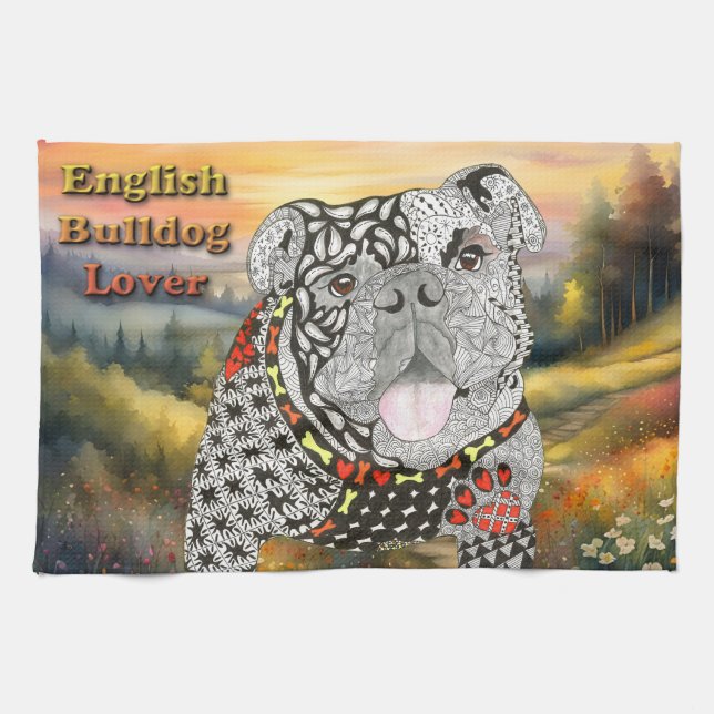 Cute and Colourful English Bulldog Kitchen Towel (Horizontal)