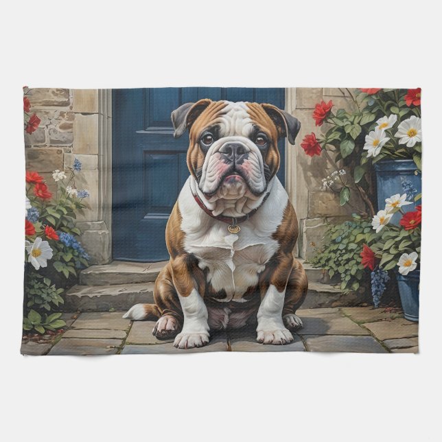 Cute and Colourful English Bulldog Tea Towel (Horizontal)