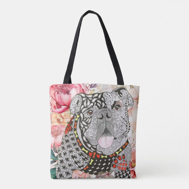 Cute and Colourful English Bulldog Tote Bag (Back)
