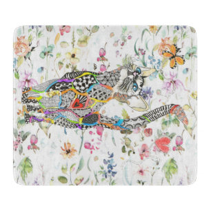 Cute and Colourful Floral Cat  Cutting Board