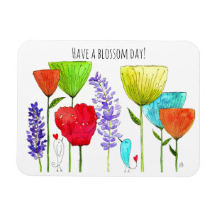 Cute and Colourful Flowers and a Bird Magnet