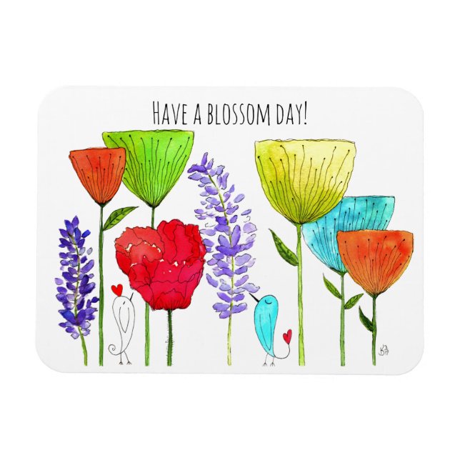 Cute and Colourful Flowers and a Bird Magnet (Horizontal)
