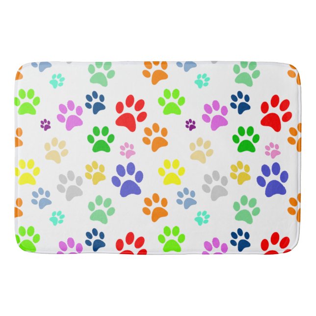 Cute and Colourful Fun Pet Paw Pattern Bath Mat (Front)