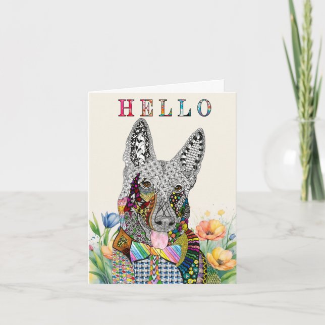 Cute and Colourful German Shepherd Greeting Card (Front)
