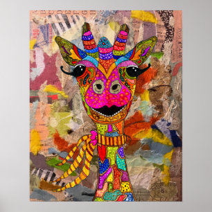 Cute and Colourful Giraffe Poster 16x20"