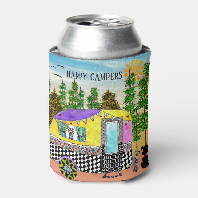 Cute and Colourful Happy Camper  Can Cooler (Can Front)