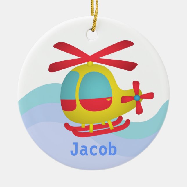 Cute and Colourful Helicopter for Kids Ceramic Tree Decoration (Front)
