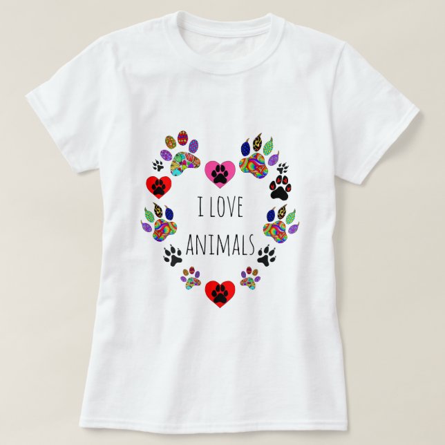 Cute and Colourful I Love Animals T-Shirt (Design Front)