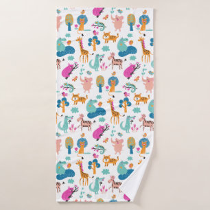 Cute and Colourful Jungle Animals Pattern Bath Towel