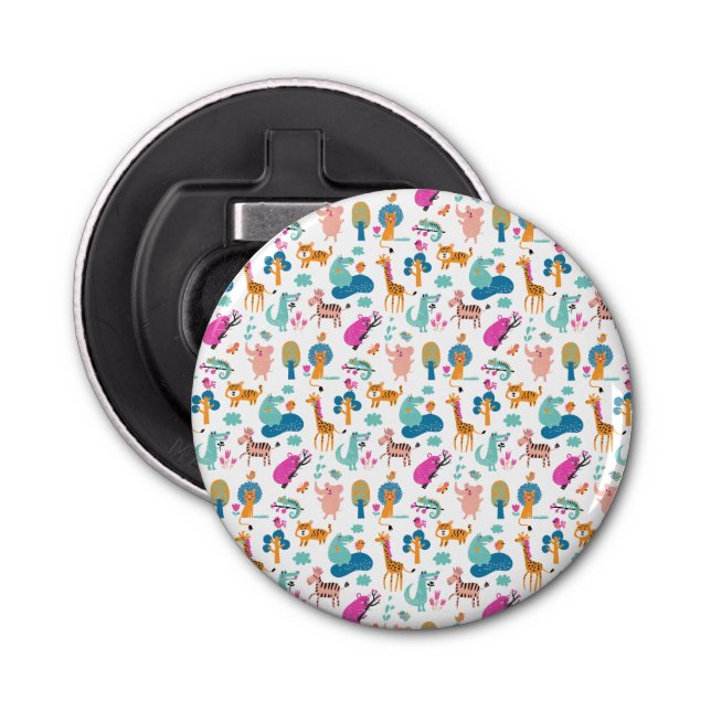Cute and Colourful Jungle Animals Pattern Bottle Opener (Front)