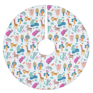 Cute and Colourful Jungle Animals Pattern Brushed Polyester Tree Skirt
