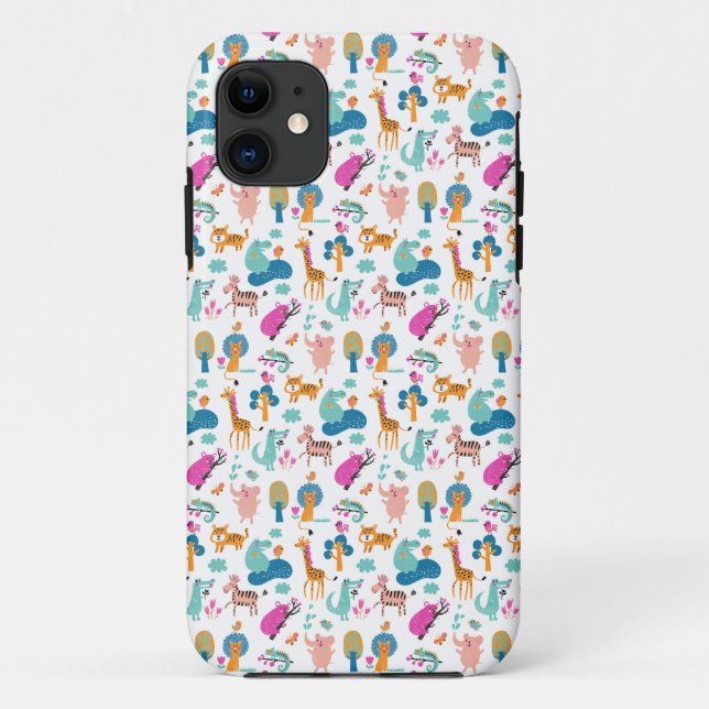 Cute and Colourful Jungle Animals Pattern Case-Mate iPhone Case (Back)