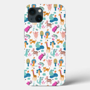 Cute and Colourful Jungle Animals Pattern iPhone 13 Case