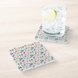 Cute and Colourful Jungle Animals Pattern Glass Coaster