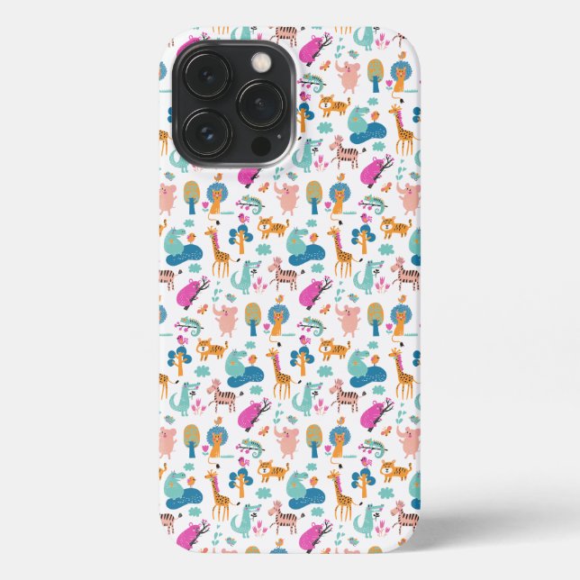 Cute and Colourful Jungle Animals Pattern iPhone Case (Back)