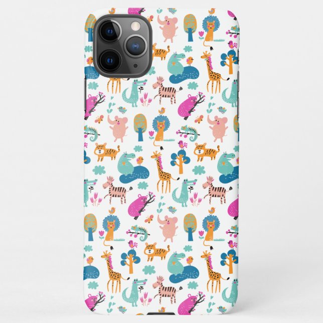 Cute and Colourful Jungle Animals Pattern iPhone Case (Back)