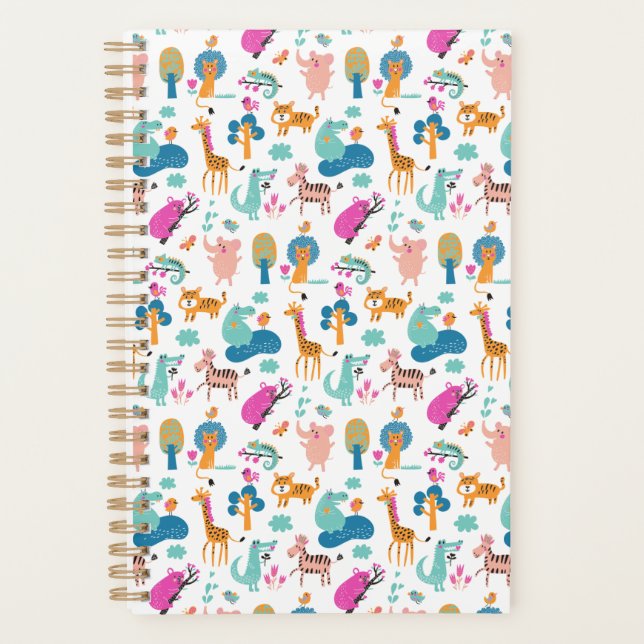 Cute and Colourful Jungle Animals Pattern Planner (Front)