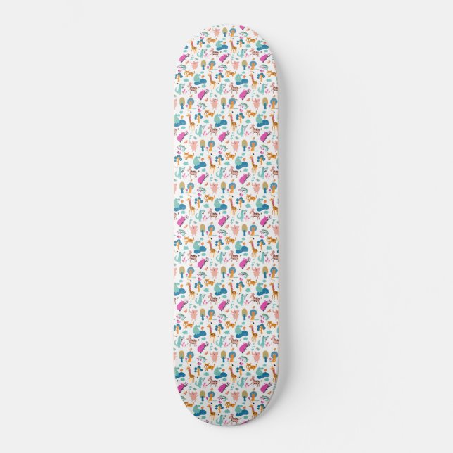 Cute and Colourful Jungle Animals Pattern Skateboard (Front)