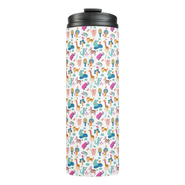 Cute and Colourful Jungle Animals Pattern Thermal Tumbler (Front)