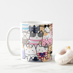 Cute and Colourful Kawaii Cat Pattern Coffee Mug