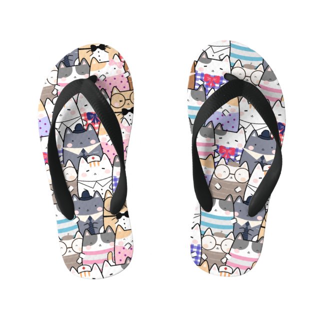 Cute and Colourful Kawaii Cat Pattern Kid's Flip Flops (Footbed)