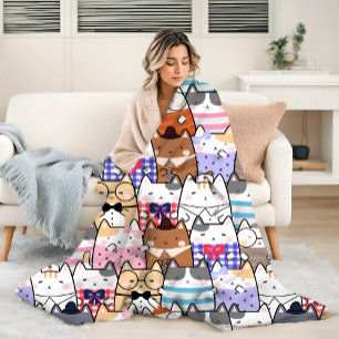 Cute and Colourful Kawaii Cat Pattern Sherpa Blanket