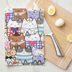 Cute and Colourful Kawaii Cat Pattern Tea Towel