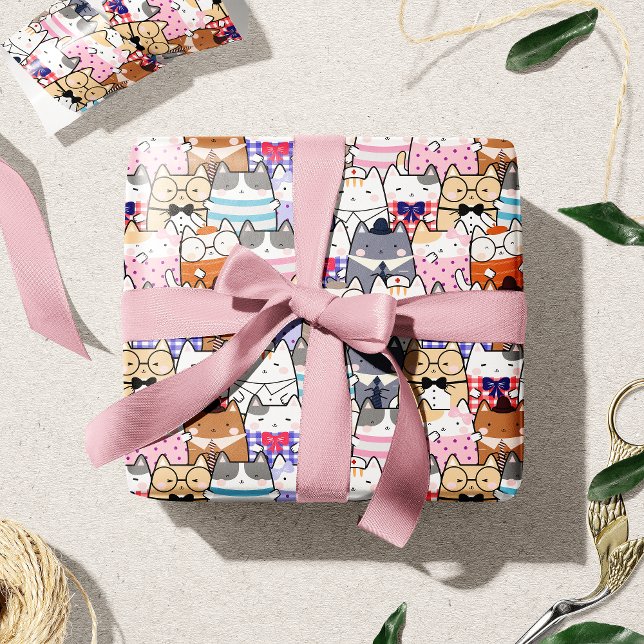 Cute and Colourful Kawaii Cat Pattern Wrapping Paper (Creator Uploaded)