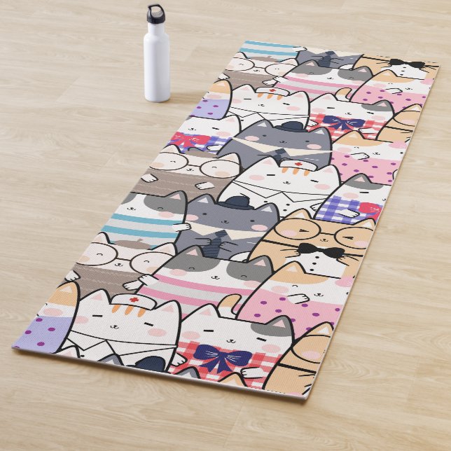 Cute and Colourful Kawaii Cat Pattern Yoga Mat (In Situ)