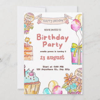 Cute and Colourful Kids Birthday Party Invitation