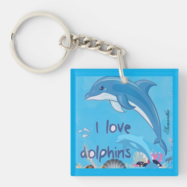 Cute and Colourful l Love Dolphins Quotes Name  Key Ring (Front)