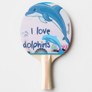 Cute and Colourful l Love Dolphins Quotes Name Ping Pong Paddle