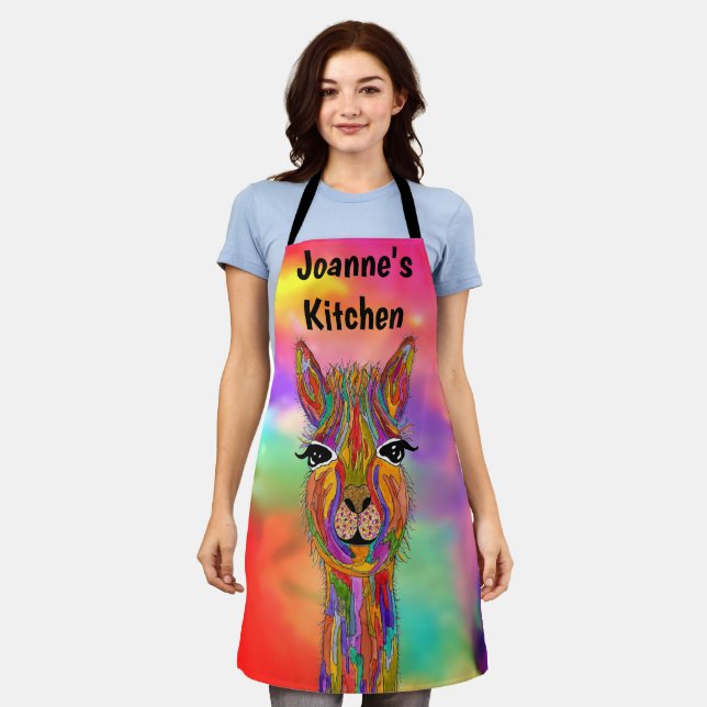 Cute and Colourful Llama Apron (Worn)