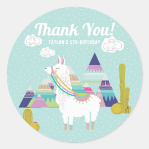 Cute and Colourful Llama Birthday Thank You Sticke Classic Round Sticker