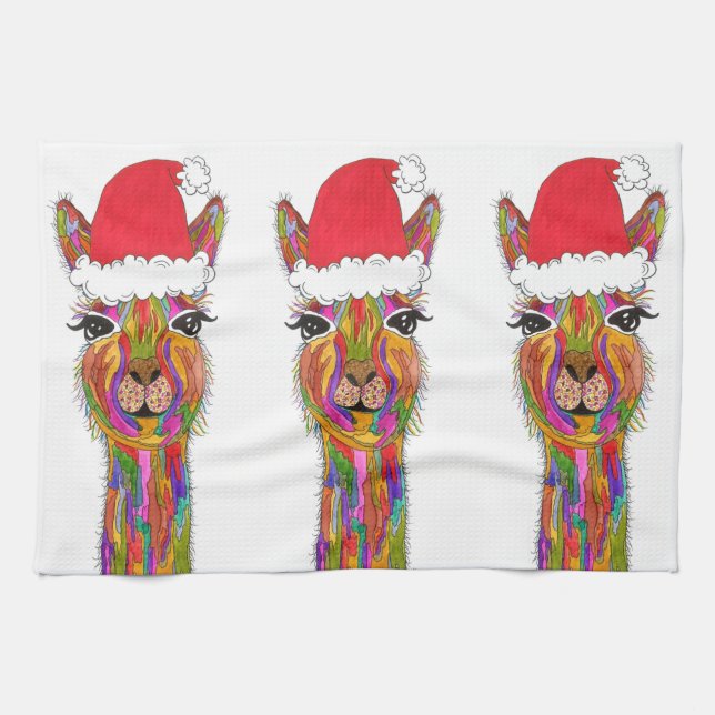 Cute and Colourful Llama Christmas Kitchen Towel (Horizontal)