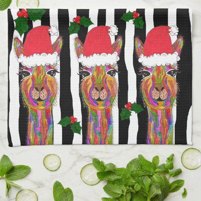 Cute and Colourful Llama Christmas Kitchen Towel (Folded)