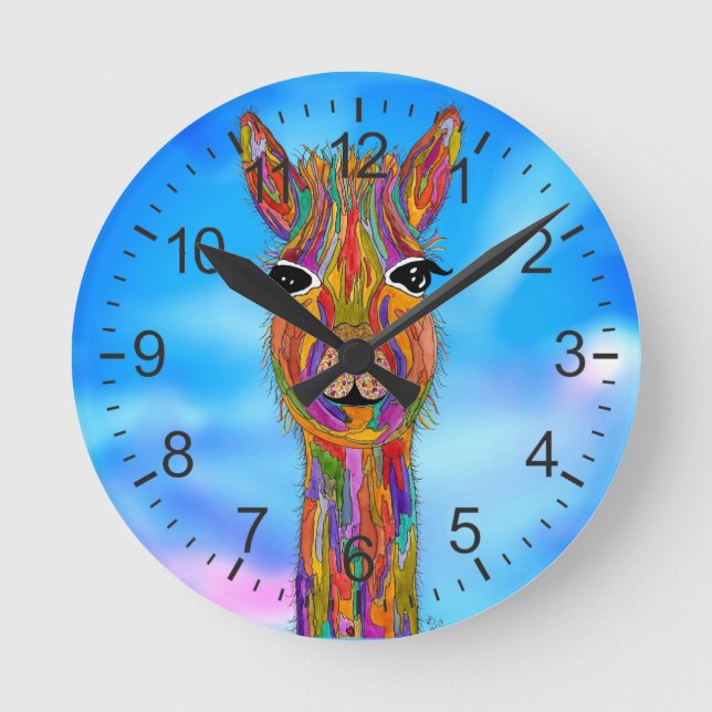 Cute and Colourful Llama Clock (Front)