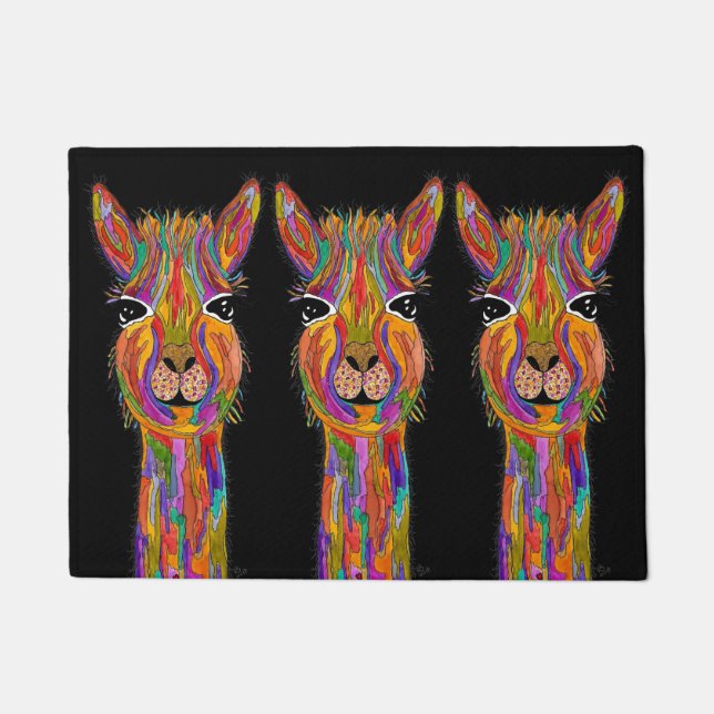 Cute and Colourful Llama Door Mat 18" x 24" (Front)