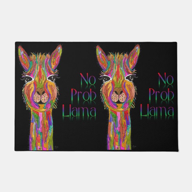 Cute and Colourful Llama Door Mat 24" x 36" (Front)